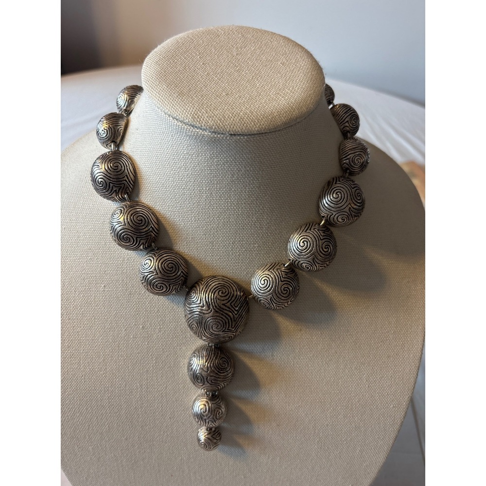 Metal Pointu's Paris Spiral Etched‎ Drop Necklace Womens Silver Statement